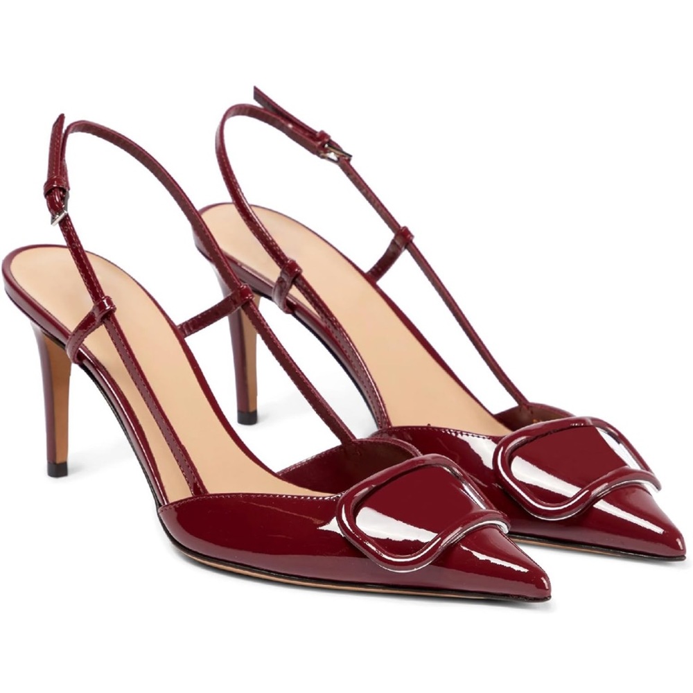 Patent deep red sling back pumps